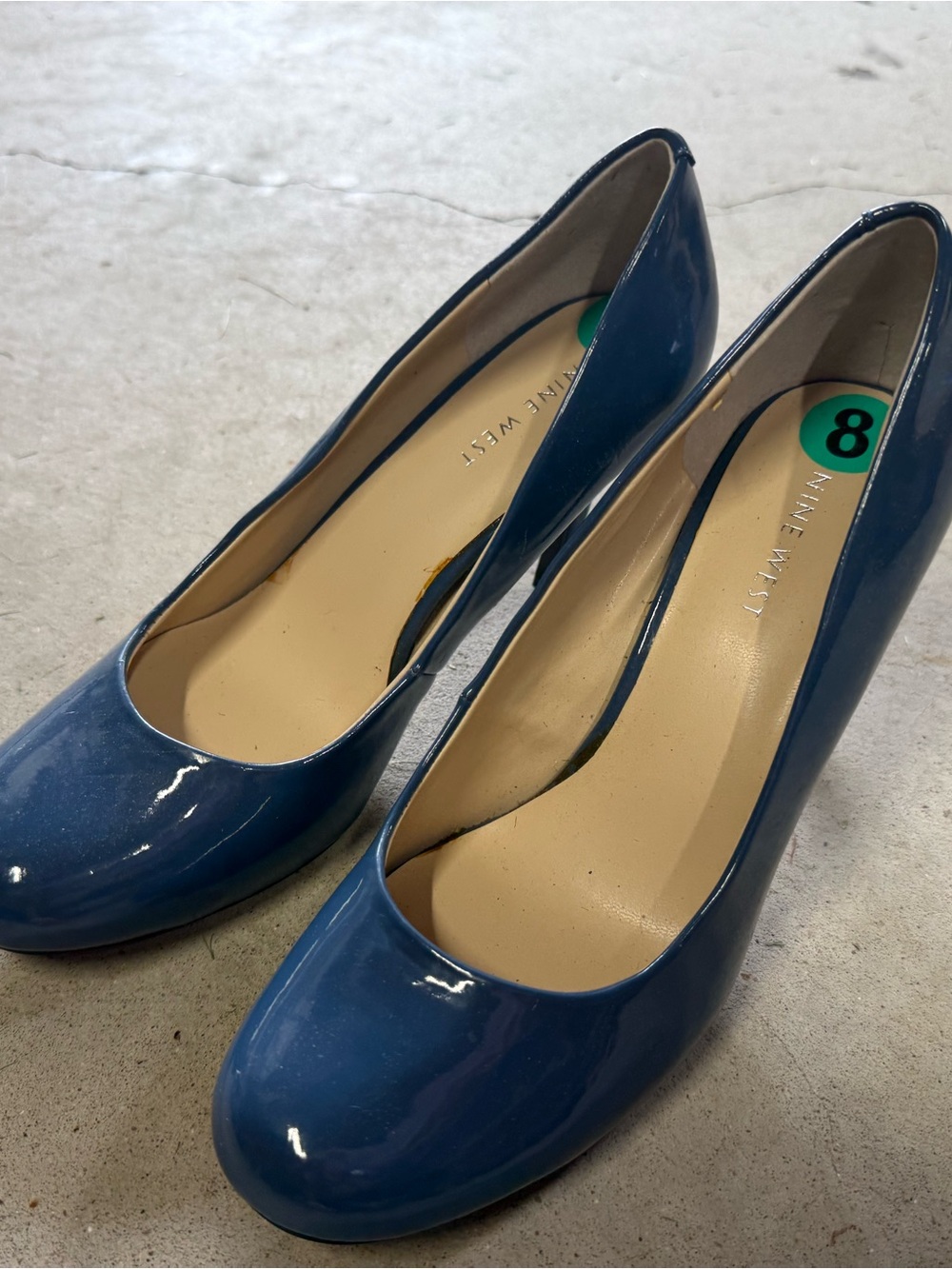 Nine West Navy Blue Patent Round-Toe Pumps